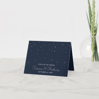 Elegant Navy & Silver Falling Stars Wedding Thank You Card