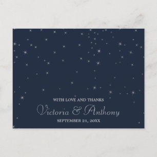 Elegant Navy & Silver Falling Stars Wedding Thanks Postcard