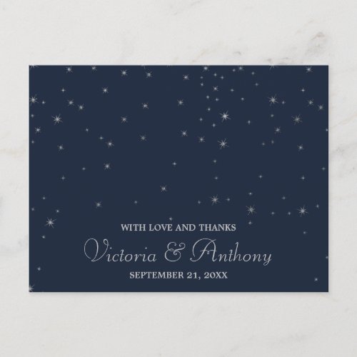 Elegant Navy  Silver Falling Stars Wedding Thanks Postcard