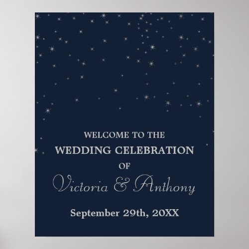 Elegant NavySilver Falling Stars Wedding Welcome Poster