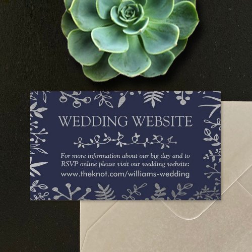 Elegant Navy  Silver Floral Wedding Collection Enclosure Card