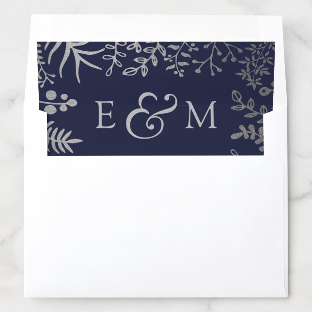 Elegant Navy & Silver Floral Wedding Collection Envelope Liner (In Envelope)