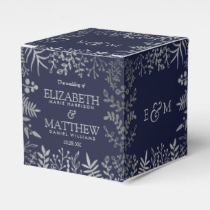Elegant Navy & Silver Floral Wedding Collection Favor Boxes