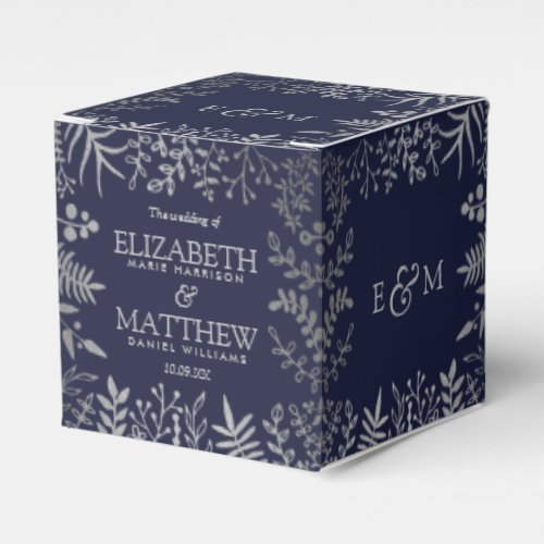 Elegant Navy  Silver Floral Wedding Collection Favor Boxes