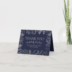Elegant Navy & Silver Floral Wedding Collection Letterpress Thank You Card