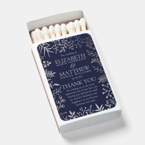 Elegant Navy  Silver Floral Wedding Collection Matchboxes