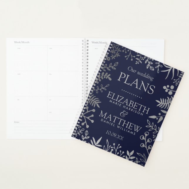Elegant Navy & Silver Floral Wedding Collection Planner (Display)