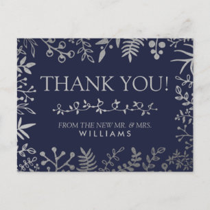 Elegant Navy & Silver Floral Wedding Collection Postcard