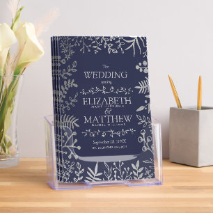 Elegant Navy & Silver Floral Wedding Program Brochure