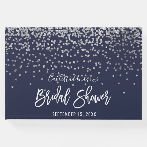 Elegant Navy Silver Glitter Confetti Bridal Shower Guest Book