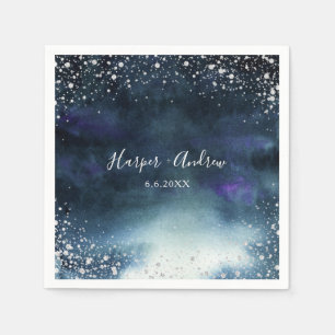 Elegant Navy Silver Glitter Wedding Napkins