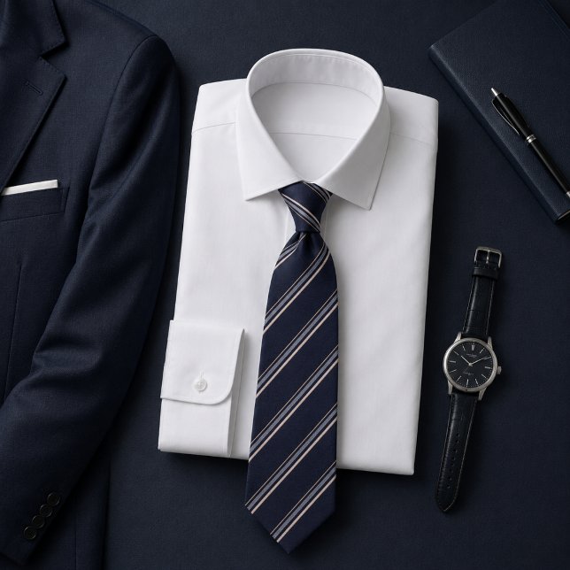 Elegant Navy  Silver Stripe Pattern Neck Tie (Creator Uploaded)