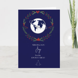 Elegant Navy & Silver Travel Holiday Card   Plane,