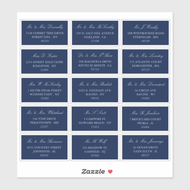 Elegant Navy & Silver Wedding Individual Address Sticker (Sheet)