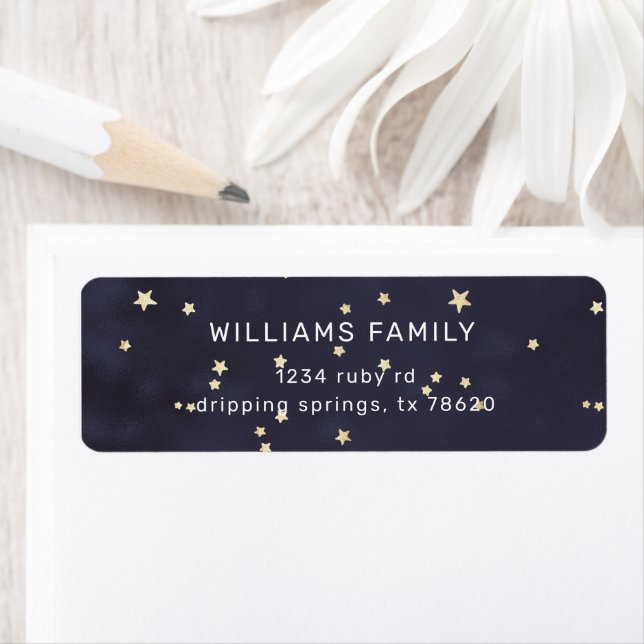 Elegant Navy Sky And Gold Stars Return Address Label (Insitu)