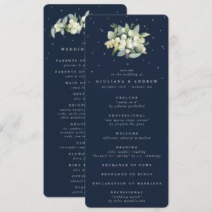 Elegant Navy Snowberry+Eucalyptus Bouquet Wedding Program