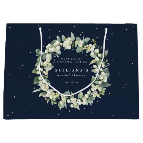 Elegant Navy SnowberryEucalyptus Bridal Shower Large Gift Bag
