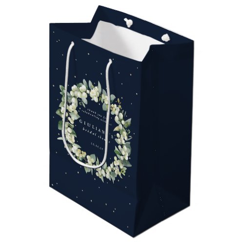 Elegant Navy SnowberryEucalyptus Bridal Shower Medium Gift Bag