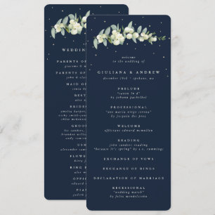 Elegant Navy Snowberry+Eucalyptus Stem Wedding Program