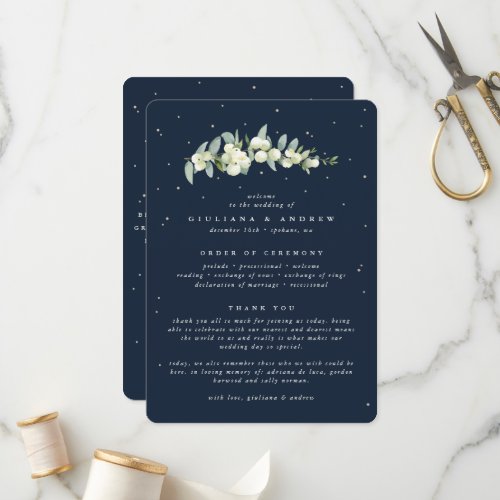 Elegant Navy SnowberryEucalyptus Stem Wedding Program