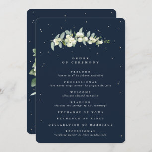 Elegant Navy Snowberry+Eucalyptus Stem Wedding Program
