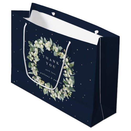 Elegant Navy SnowberryEucalyptus Winter Wedding Large Gift Bag