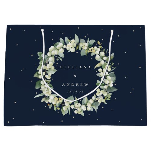 Elegant Navy SnowberryEucalyptus Winter Wedding Large Gift Bag
