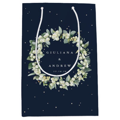 Elegant Navy SnowberryEucalyptus Winter Wedding Medium Gift Bag