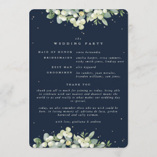 Elegant Navy Snowberry+Eucalyptus Winter Wedding Program