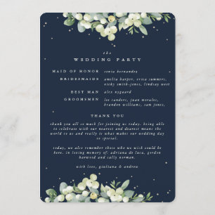 Elegant Navy Snowberry+Eucalyptus Winter Wedding Program