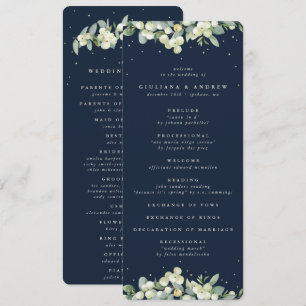 Elegant Navy Snowberry+Eucalyptus Winter Wedding Program