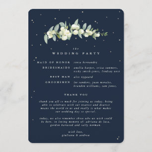 Elegant Navy Snowberry+Eucalyptus Winter Wedding Program