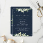 Elegant Navy Snowberry+Eucalyptus Winter Wedding Program
