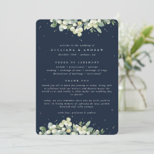 Elegant Navy Snowberry+Eucalyptus Winter Wedding Program