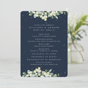 Elegant Navy Snowberry+Eucalyptus Winter Wedding Program