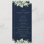 Elegant Navy Snowberry+Eucalyptus Winter Wedding Program
