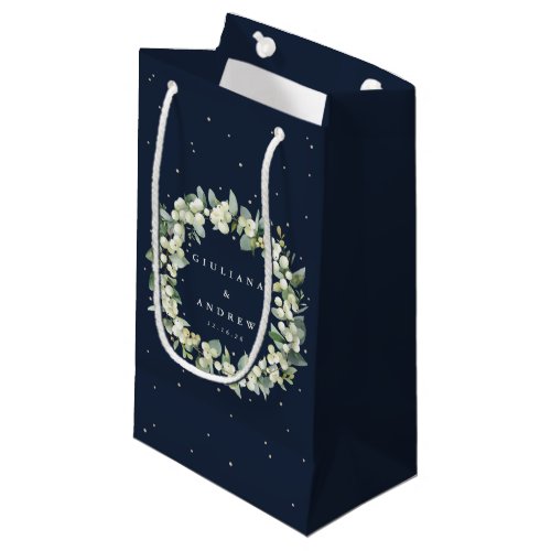 Elegant Navy SnowberryEucalyptus Winter Wedding Small Gift Bag