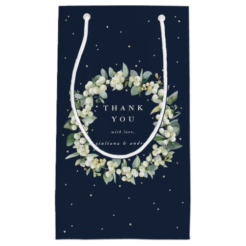 Elegant Navy SnowberryEucalyptus Winter Wedding Small Gift Bag