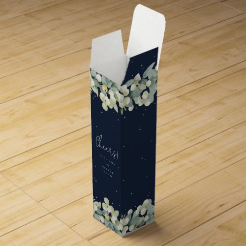 Elegant Navy SnowberryEucalyptus Winter Wedding Wine Box