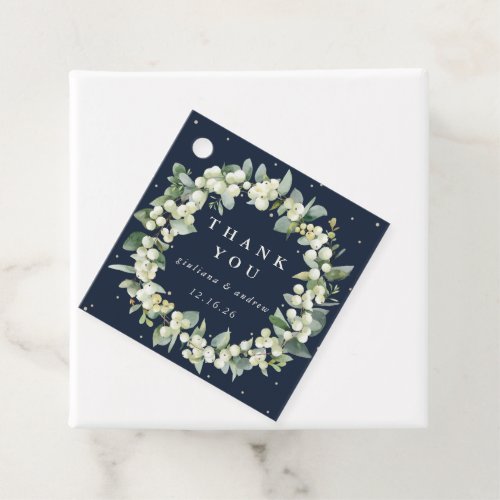 Elegant Navy SnowberryEucalyptus Wreath Wedding Favor Tags