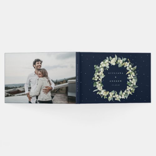 Elegant Navy SnowberryEucalyptus Wreath Wedding Guest Book