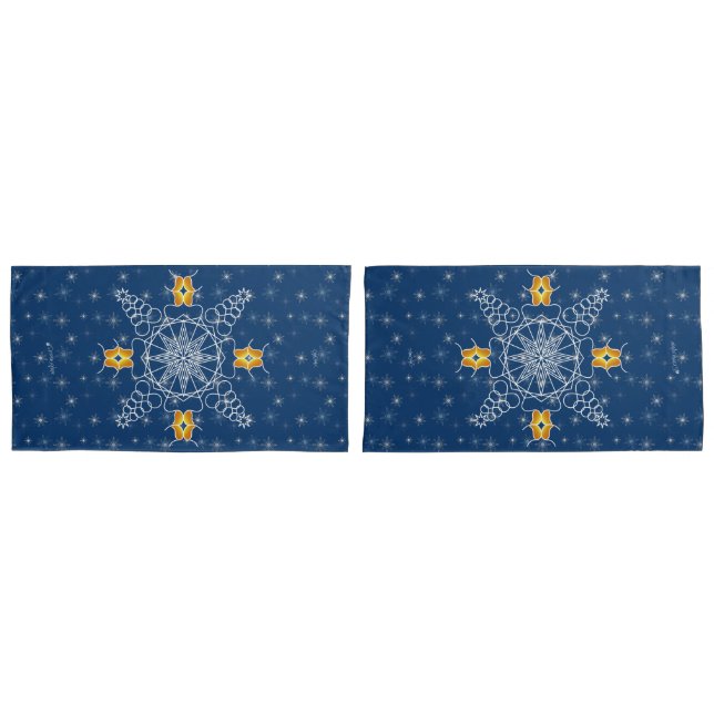 Elegant Navy snowflake kiss winter muackS!!! Pillow Case (Front-Set)