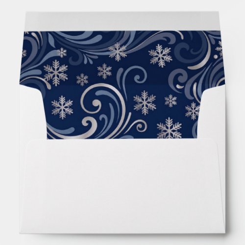 Elegant Navy Snowflakes Winter Wedding Envelope