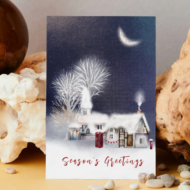 Elegant Navy Snowy Village Christmas Card – Custom (Creator Uploaded)