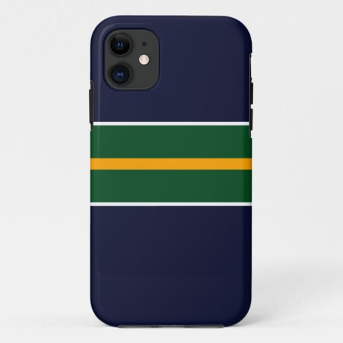 Elegant Navy Sporty Camp Green Center Stripe iPhone 11 Case