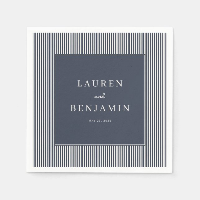 Elegant Navy Striped Minimalist Napkins (Front)