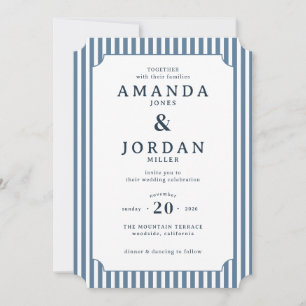 Elegant Navy Striped Wedding Invitation