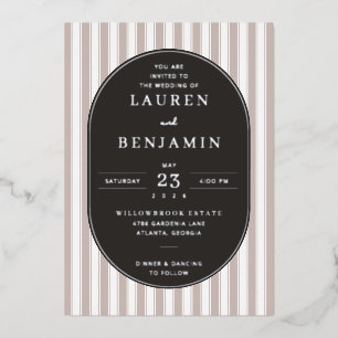 Elegant Navy Striped Wedding Invitation Foil Invitation