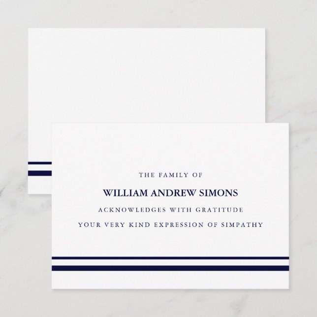 Elegant Navy Stripes Funeral Sympathy Thank You Invitation (Front/Back)