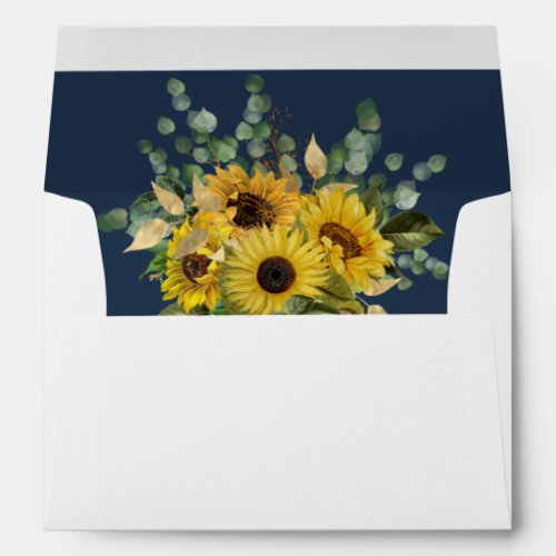 Elegant Navy Sunflower Return Address Wedding Envelope